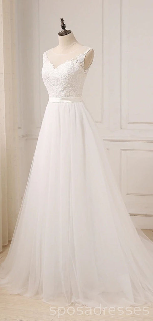 Simple Scoop Lace Wedding Dresses Online, Cheap Bridal Dresses, WD507