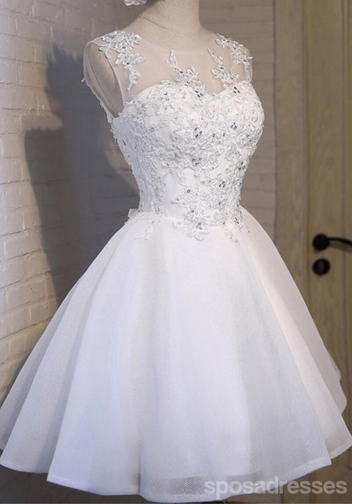 White Lace Open Back Sexy Homecoming Prom Dresses, Cheap Homecoming Dresses, CM281