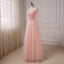 Peach Tulle Beaded Short Sleeve Long Evening Prom Dresses, Popular Cheap Long 2018 Party Prom Dresses, 17245