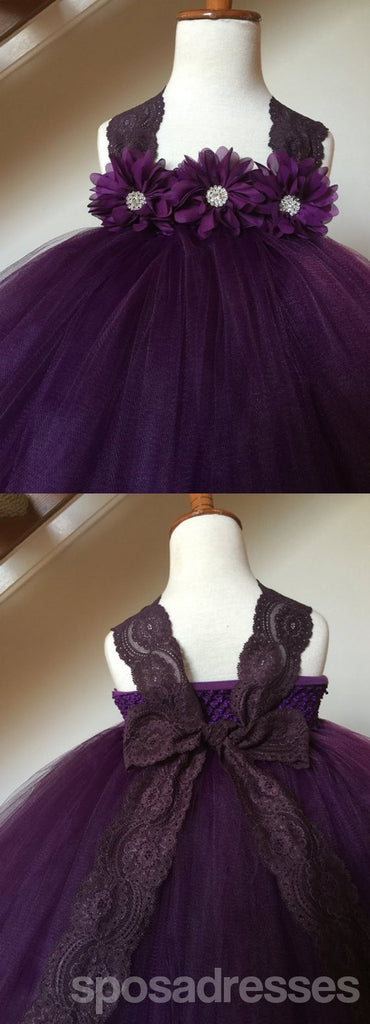 Purple Lace Tulle Flower Girl Dresses, Cheap Lovely Little Girl Dresses,  FG026
