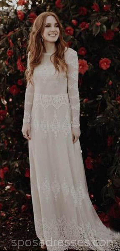 Long Sleeves Lace Backless Long Wedding Dresses Online, Cheap Bridal Dresses, WD544