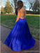 Sexy Backless Royal Blue A-line Long Evening Prom Dresses, Evening Party Prom Dresses, 12297