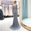 Long Sleeves Grey Rhinestone Heavily Beaded Mermaid Evening Prom Dresses, Evening Party Prom Dresses, 12038