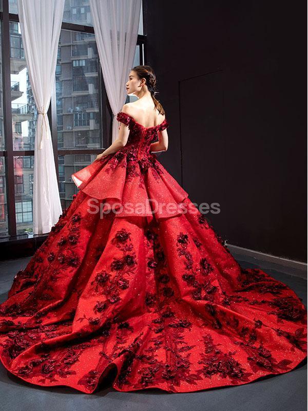 Off Shoulder Red Ball Gown Long Evening Prom Dresses, Evening Party Prom Dresses, 12259
