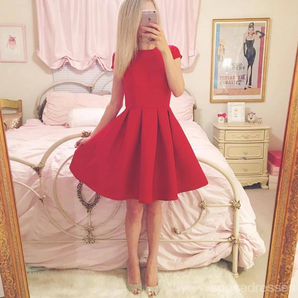 Short Sleeves Simple Cheap Short Red Homecoming Dresses Online, CM534