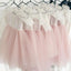 Lace Top Half Sleeves Pink Tulle Flower Girl Dresses, V-back Popular Little Girl Dresses,  FG027