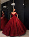 Off Shoulder Red Sparkly Ball Gown Cheap Long Evening Prom Dresses, Cheap Custom Sweet 16 Dresses, 18530