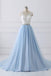 V Neck Lace Straps A line Blue Skirt Long Evening Prom Dresses, 17554