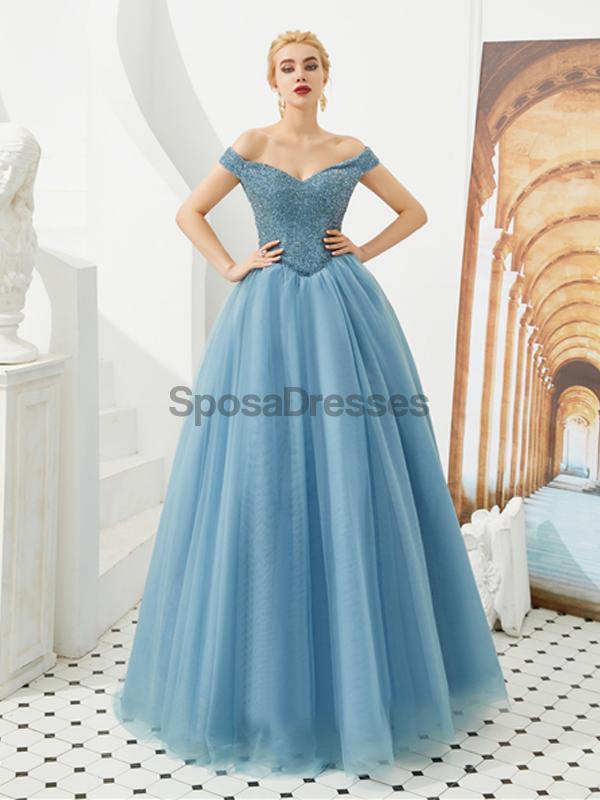 Emerald Green Off Shoulder A-line Long Evening Prom Dresses, Evening Party Prom Dresses, 12129