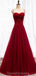 Spaghetti Straps Red A-line Long Evening Prom Dresses, Evening Party Prom Dresses, 12334