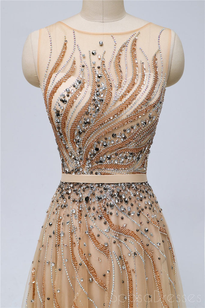 Sparkly Heavily Beaded Unique Bateau A-line Long Evening Prom Dresses, Luxurious Sweet 16 Dresses, 18346