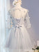 Gray Lace Long Sleeve Open Back Homecoming Prom Dresses, Affordable Short Party Prom Dresses, Perfect Homecoming Dresses, CM283