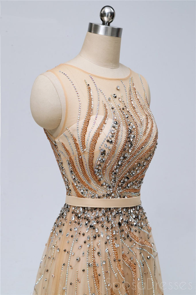 Sparkly Heavily Beaded Unique Bateau A-line Long Evening Prom Dresses, Luxurious Sweet 16 Dresses, 18346