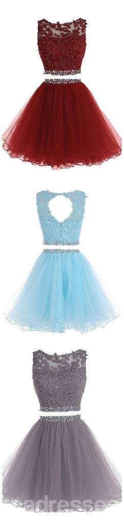 Sexy Two Pieces Burgundy  Lace Beaded Short Homecoming Dresses 2018, CM558