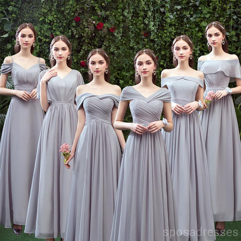 Grey Floor Length Mismatched Chiffon Cheap Bridesmaid Dresses Online, WG532