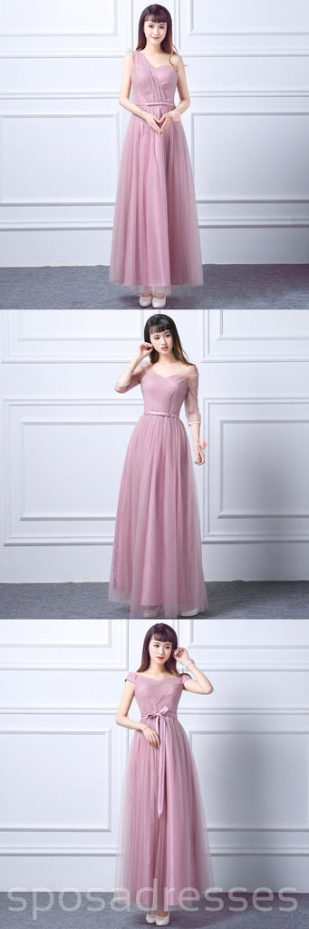Mismatched Elegant Pink Tulle Long Bridesmaid Dresses, BD010