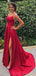 Red Sexy Side Slit Spaghetti Straps Cheap Long Evening Prom Dresses, Cheap Sweet 16 Dresses, 18374