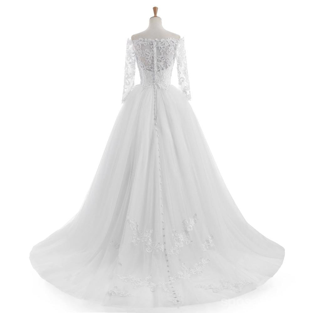 Long Sleeve A line Lace See Through Wedding Bridal Dresses, Custom Made Wedding Dresses, Affordable Wedding Bridal Gowns, WD247