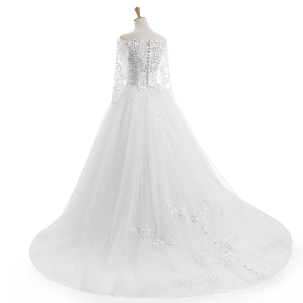 Long Sleeve A line Lace See Through Wedding Bridal Dresses, Custom Made Wedding Dresses, Affordable Wedding Bridal Gowns, WD247