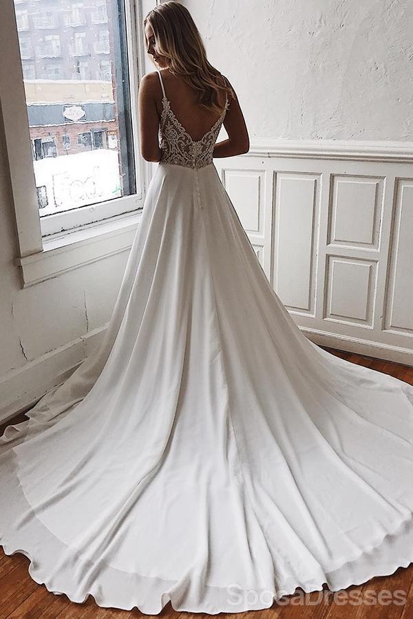 Spaghetti Straps Lace See Through Cheap Wedding Dresses Online, Cheap Unique Bridal Dresses, WD603