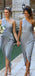 One Shoulder Grey Short Bridesmaid Dresses, Cheap Bridesmaids Dresses, WG739