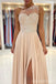 Champagne A-line One Shoulder High Slit Long Prom Dresses Online,12838