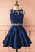 Sexy Two Pieces Navy Blue Illusion Lace Cheap Short Homecoming Dresses 2018, CM556