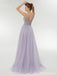 Purple A-line V-neck See Through High Slit Long Party Prom Dresses Online,12556