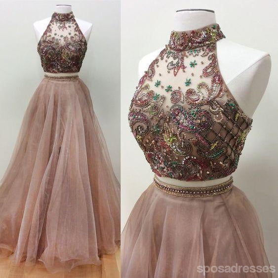 Sexy Two Pieces Heavily Beaded Long Evening Prom Dresses, Popular Cheap Long 2018 Party Prom Dresses, 17246