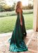 Emerald Green Side Slit Long Evening Prom Dresses, Cheap Custom Party Prom Dresses, 18580
