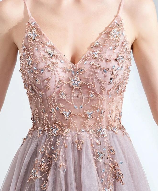 Spaghetti Straps See Through Side Slit Long Evening Prom Dresses, Evening Party Prom Dresses, 12215