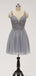 Lace Straps Grey Chiffon Short Cheap Homecoming Dresses Online, CM814