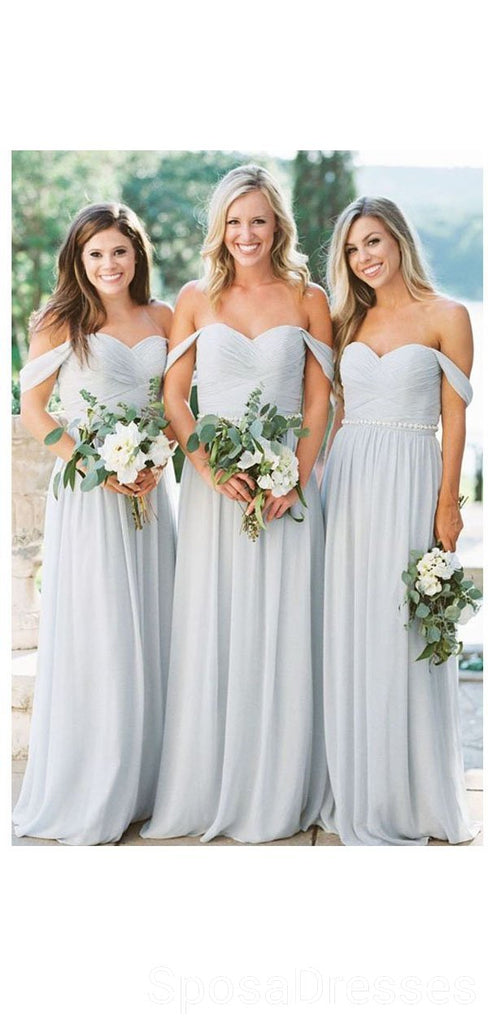 Off Shoulder Grey Chiffon Long Cheap Bridesmaid Dresses Online, WG606