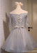 Off Shoulder Short Sleeve Gary Lace Homecoming Prom Dresses, Affordable Short Party Prom Dresses, Perfect Homecoming Dresses, CM269