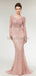 Long Sleeves Lace Mermaid Peach Evening Prom Dresses, Evening Party Prom Dresses, 12020