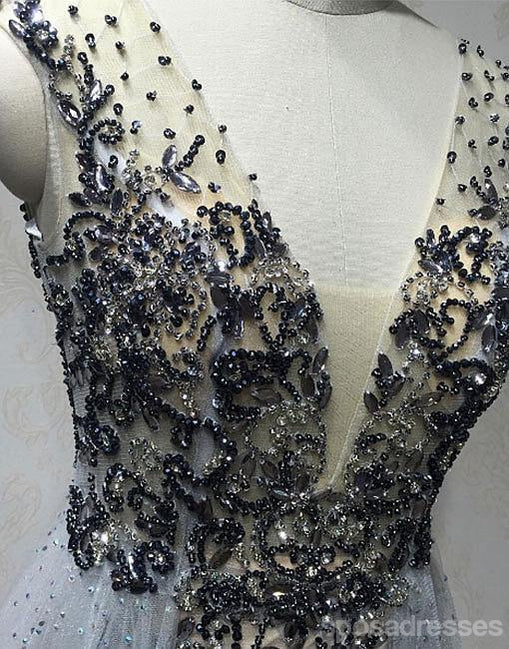 Sexy Deep V Neckline Heavily Beaded Long Evening Prom Dresses, Popular Cheap Long 2018 Party Prom Dresses, 17250