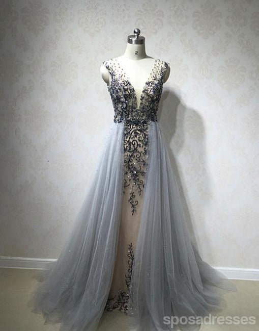 Sexy Deep V Neckline Heavily Beaded Long Evening Prom Dresses, Popular Cheap Long 2018 Party Prom Dresses, 17250