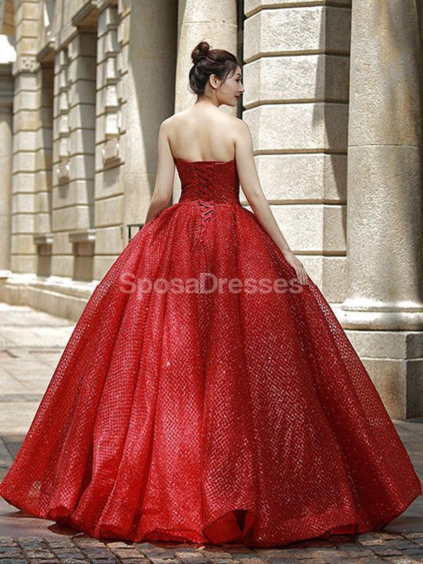Sweetheart Sparkly Red Ball Gown Evening Prom Dresses, Evening Party Prom Dresses, 12263