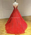 Ball Gown Red Lace Beaded Cheap Long Evening Prom Dresses, Evening Party Prom Dresses, 12303