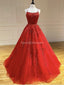 Ball Gown Red Lace Beaded Cheap Long Evening Prom Dresses, Evening Party Prom Dresses, 12303