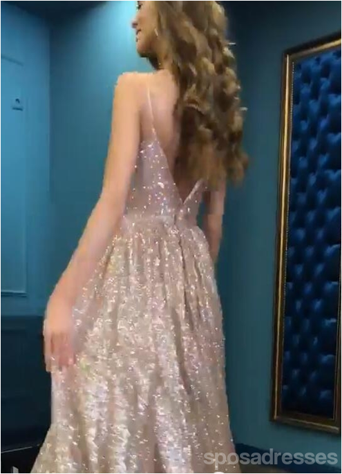 Spaghetti Straps Sparkly Long Evening Prom Dresses, Cheap Custom Sweet 16 Dresses, 18560