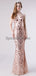 Spaghetti Straps Rose Gold Sequin Mermaid Evening Prom Dresses, Evening Party Prom Dresses, 12114