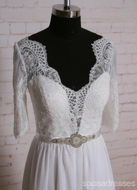 Long Sleeves Lace Cheap Beach Wedding Dresses Online, WD378