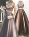 Sexy Two Pieces A line Beaded Evening Prom Dresses, Halter Long Tulle Party Prom Dress, 17085