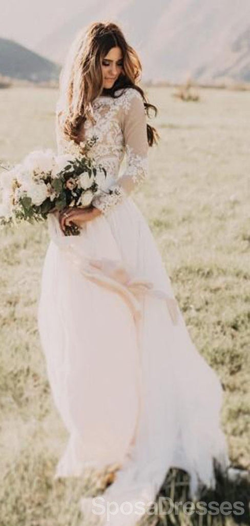 Long Sleeves Lace A-line Wedding Dresses Online, Cheap Unique Bridal Dresses, WD591