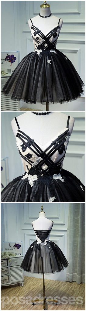 Spaghetti Straps Black Lace Cute Homecoming Prom Dresses, Cheap Cocktail Dresses, CM346