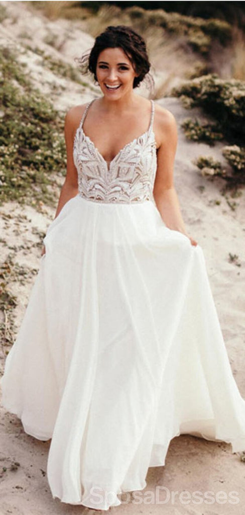 Halter Rhinestone Beaded A-line Cheap Wedding Dresses Online, Cheap Unique Bridal Dresses, WD604