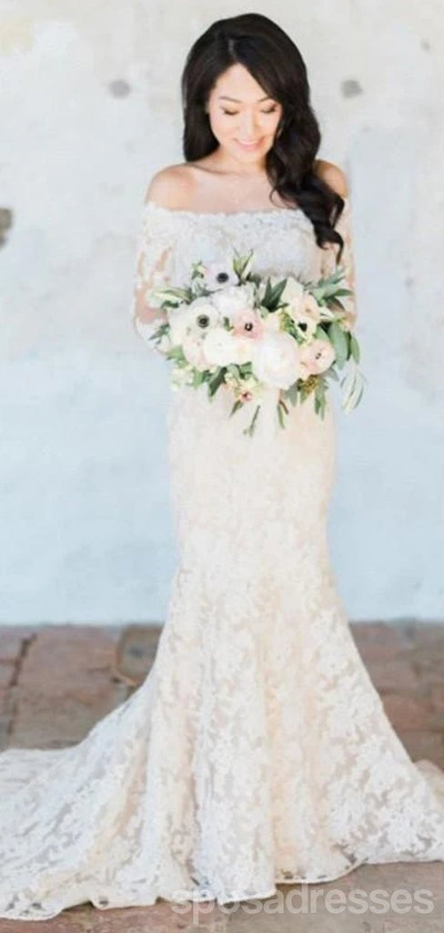 Off Shoulder Long Sleeves Mermaid Cheap Wedding Dresses Online, Cheap Bridal Dresses, WD612