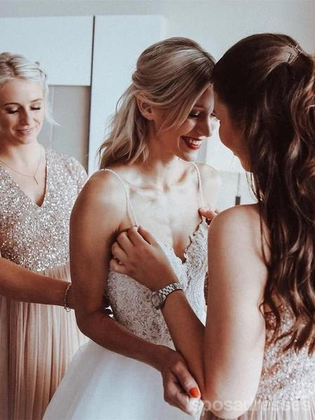 Spaghetti Straps A-line Backless Cheap Wedding Dresses Online, Cheap Unique Bridal Dresses, WD606