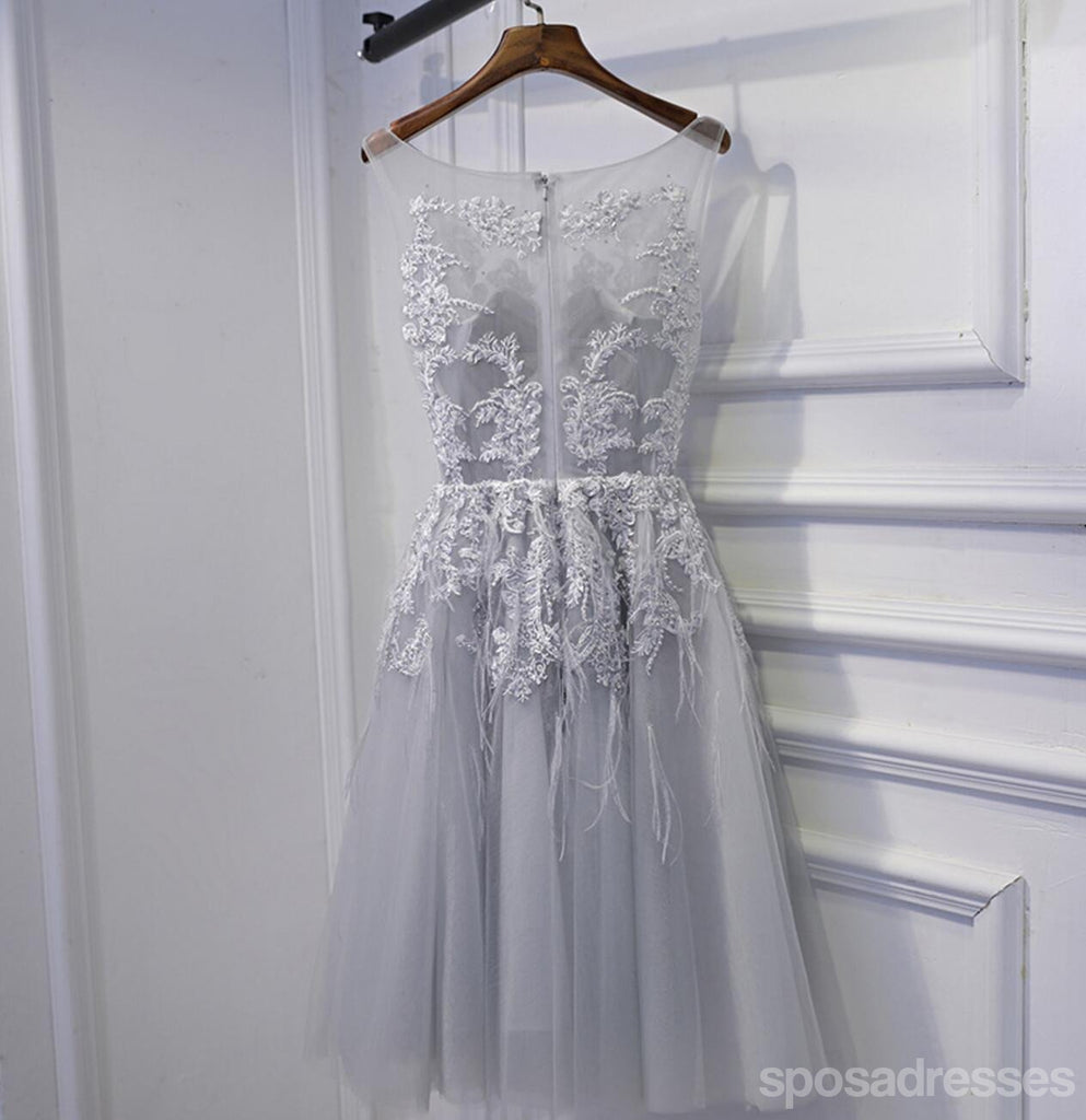 Gray Lace Beaded Homecoming Prom Dresses, Affordable Short Party Prom Dresses, Perfect Homecoming Dresses, CM262